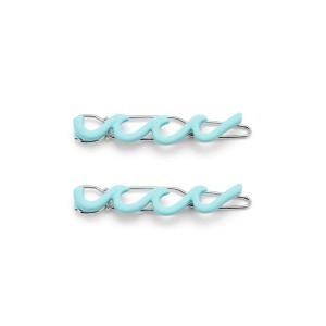 Pura Vida Salmon Enamel Wave Hair Barrette Set – 100% Brass Base, Stylish Clip Design – 2 Inches, Pack of 2(Blue)