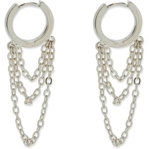 Pura Vida Silver Draped Chain Hoop Earrings – Handmade Earrings with E-Coating, Boho Earrings – Sterling Silver Earrings for Women, Statement Earrings for Women, Boho Jewelry for Women – 1 Pair