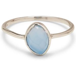 Pura Vida Silver Organic Stone Ring – Handmade with Blue Chalcedony, Brass Base with Rhodium Plating – Women’s Cute Boho Ring – Size 5-9