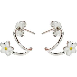 Pura Vida Silver Plated Charmed Illusion Huggie Earrings w/Enamel Flower – Brass Base, Sterling Silver Posts – 1 Pair