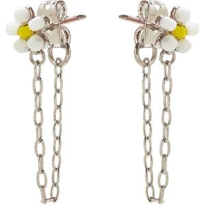 Pura Vida Silver Plated Daisy Seed Bead Chain Wrap Earrings w/Glass Beads – Brass Base, Sterling Silver Posts – 1 Pair