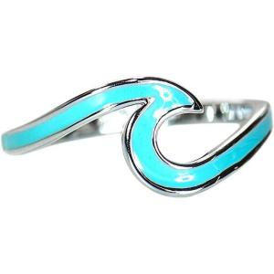 Pura Vida Silver or Gold Enamel Wave Ring – Brass Base Band – Rhodium Plating, Sizes 5-9(Silver)