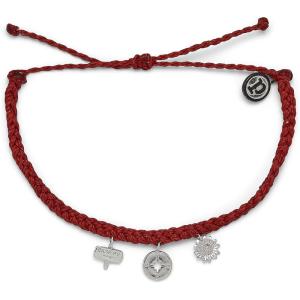 Pura Vida Silver or Gold Happy Camper Bracelet – 100% Waterproof, Adjustable Band – Brand Charm(Dark Red)