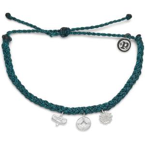 Pura Vida Silver or Gold Happy Camper Bracelet – 100% Waterproof, Adjustable Band – Brand Charm(Teal)