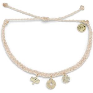 Pura Vida Silver or Gold Happy Camper Bracelet – 100% Waterproof, Adjustable Band – Brand Charm(Vanilla)