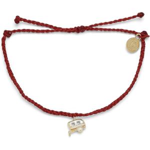 Pura Vida Silver or Gold On the Road Bracelet – 100% Waterproof, Adjustable Band – Brand Charm(Dark Red)