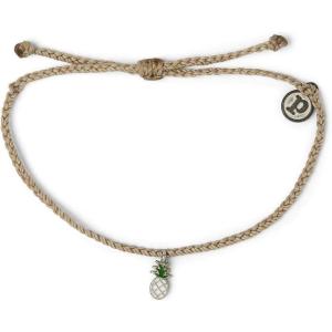 Pura Vida Silver or Gold Pineapple Enamel Charm Bracelet – Adjustable Band, 100% Waterproof(Silver / Green Moss)