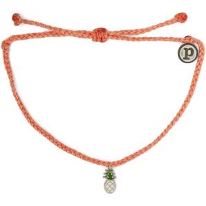 Pura Vida Silver or Gold Pineapple Enamel Charm Bracelet – Adjustable Band, 100% Waterproof(Silver / Salmon)