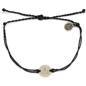 Pura Vida Silver or Gold Wander Bracelet – 100% Waterproof, Adjustable Band – Brand Charm(Black)