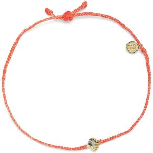 Pura Vida Silver or Gold-Plated Scallop Anklet – Adjustable Band, Wax-Coated – Brand Charm(Gold / Strawberry)