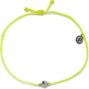 Pura Vida Silver or Gold-Plated Scallop Anklet – Adjustable Band, Wax-Coated – Brand Charm(Silver / Neon Yellow)