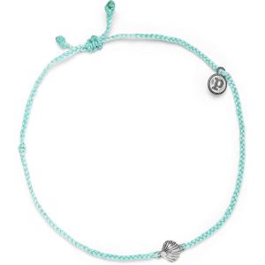 Pura Vida Silver or Gold-Plated Scallop Anklet – Adjustable Band, Wax-Coated – Brand Charm(Silver / Seafoam)