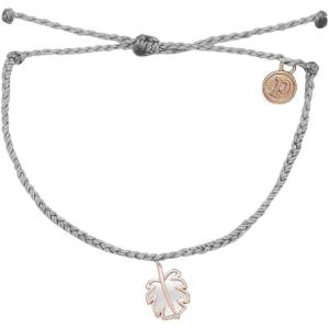 Pura Vida Silver or Rose Gold Mother of Pearl Monstera Bracelet – 100% Waterproof, Adjustable Band(Light Grey)