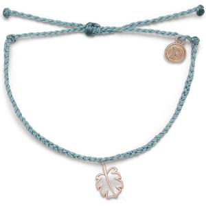 Pura Vida Silver or Rose Gold Mother of Pearl Monstera Bracelet – 100% Waterproof, Adjustable Band(Smoke Blue)