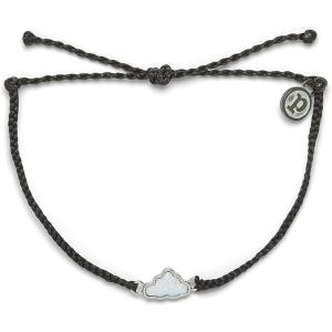 Pura Vida Silver or Rose Gold Opal Cloud Bracelet w/Synthetic Opalite – 100% Waterproof, Adjustable Band, Brand Charm(Silver / Black)