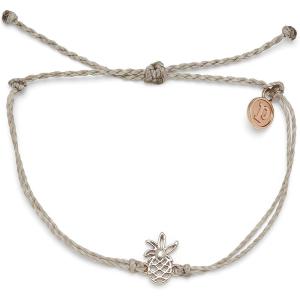 Pura Vida Silver or Rose Gold Open Pineapple Bracelet – 100% Waterproof, Adjustable Band – Plated Brand Charm(Rose Gold / Light Grey)