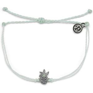 Pura Vida Silver or Rose Gold Open Pineapple Bracelet – 100% Waterproof, Adjustable Band – Plated Brand Charm(Silver / Winterfresh)
