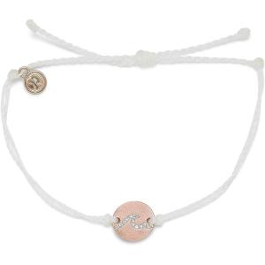Pura Vida Silver or Rose Gold Pave Wave Coin Bracelet – 100% Waterproof, Adjustable Band – Brand Charm(White)