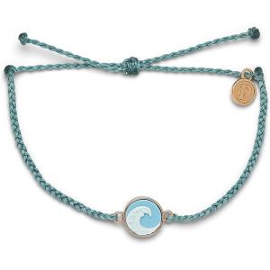 Pura Vida Silver or Rose Gold Wave Cameo Bracelet – 100% Waterproof, Adjustable Band, Brand Charm(Rose Gold / Smoke Blue)