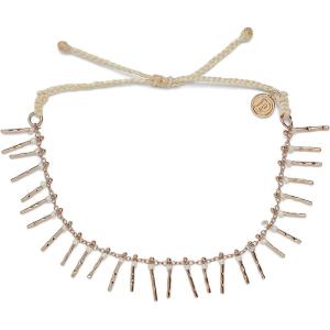 Pura Vida Silver or Rose Gold-Plated Fringe Bead Anklet w/Turquoise or White Beads – Adjustable Band, Brand Charm(Rose Gold / Vanilla)