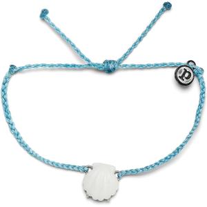 Pura Vida Silver or Rose Gold-Plated Grande Shell Bracelet – Adjustable Band, Brand Charm(Silver / Crystal Blue)