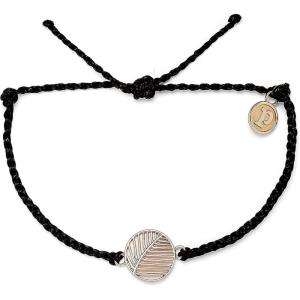 Pura Vida Silver or Rose Gold-Plated Havana Palm Bracelet – Adjustable Band, Coated Brand Charm(Rose Gold / Black)