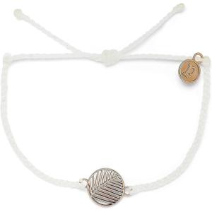 Pura Vida Silver or Rose Gold-Plated Havana Palm Bracelet – Adjustable Band, Coated Brand Charm(Rose Gold / White)
