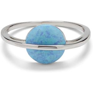 Pura Vida Silver or Rose Gold-Plated Opal Saturn Ring – Synthetic Stone, Brass Band Design – Sizes 5-9(Silver)