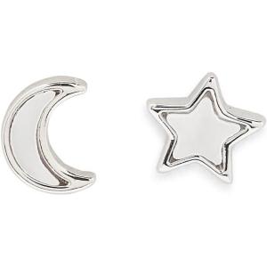 Pura Vida Silver/Gold Moon & Star Stud Earrings – Handmade Earrings with White Shell, Boho Earrings – Sterling Silver Earrings for Women, Statement Earrings for Women, Boho Jewelry for Women – 1 Pair(Silver)