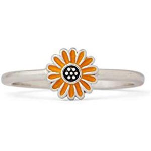 Pura Vida Silver-Plated Enamel Sunflower Ring – Brass Base Band Design – Sizes 5-9
