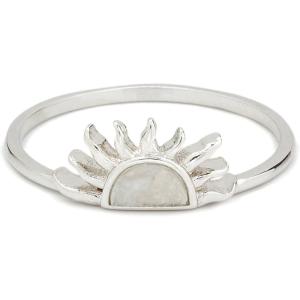 Pura Vida Silver-Plated Half Sun Ring w/Moonstone – Brass Base Band, Rhodium Plating – Size 5-9