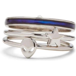 Pura Vida Silver-Plated Lost in the Cosmos Stackable Ring Set – Brass Band Design – 4 Pieces, Sizes 5-9