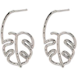 Pura Vida Silver-Plated Palm Leaf Hoop Earrings – Brass Base, Sterling Silver Posts – 1 Pair