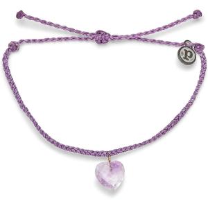 Pura Vida Stone Heart Charm Bracelet w/Amethyst or Rose Quartz – Adjustable Band, 100% Waterproof(Light Purple)