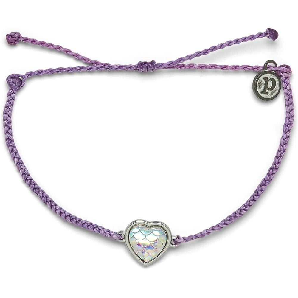 imagePura Vida Silver or Rose Gold Iridescent Mermaid Heart Bracelet  100 Waterproof Adjustable Band Brand CharmSilver  Light Purple