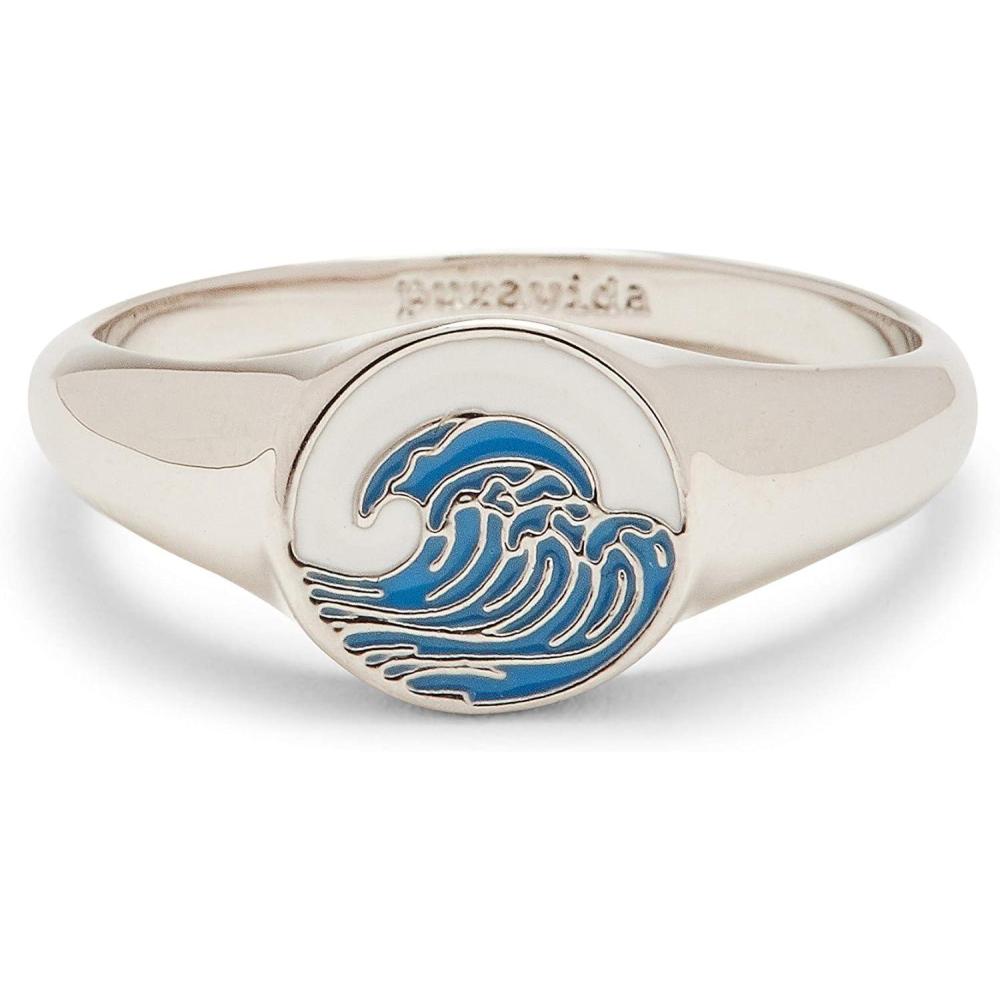 imagePura Vida SilverPlated Make Waves Stackable Signet Ring  Brass Base Stylish Design  Sizes 59