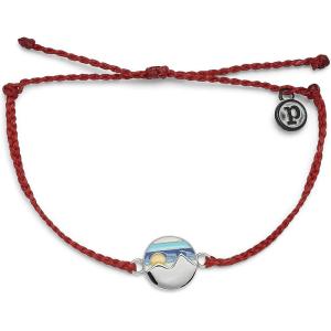 Pura Vida Silver Reversible Twin Peaks Bracelet – 100% Waterproof, Adjustable Band(Dark Red)