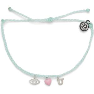 Pura Vida Silver or Gold Eye Love You Bracelet – 100% Waterproof, Adjustable Band – Plated Brand Charm(Silver / Winterfresh)
