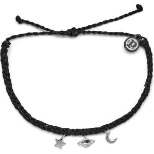 Pura Vida Silver or Rose Gold Cosmic Charms Bracelet – 100% Waterproof, Adjustable Band – Brand Charm(Black)