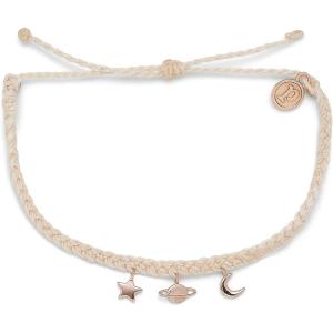Pura Vida Silver or Rose Gold Cosmic Charms Bracelet – 100% Waterproof, Adjustable Band – Brand Charm(Vanilla)
