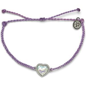 Pura Vida Silver or Rose Gold Iridescent Mermaid Heart Bracelet – 100% Waterproof, Adjustable Band, Brand Charm(Silver / Light Purple)