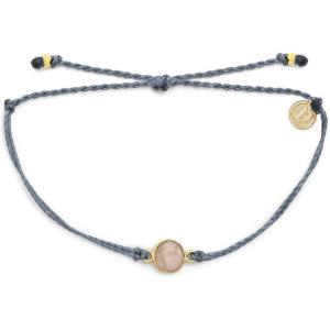 Pura Vida Silver or Gold Gemstone Bracelet – Waterproof, Artisan Handmade, Adjustable, Threaded, Fashion Jewelry for Women(Gold Rose Quartz Dusty Blue)