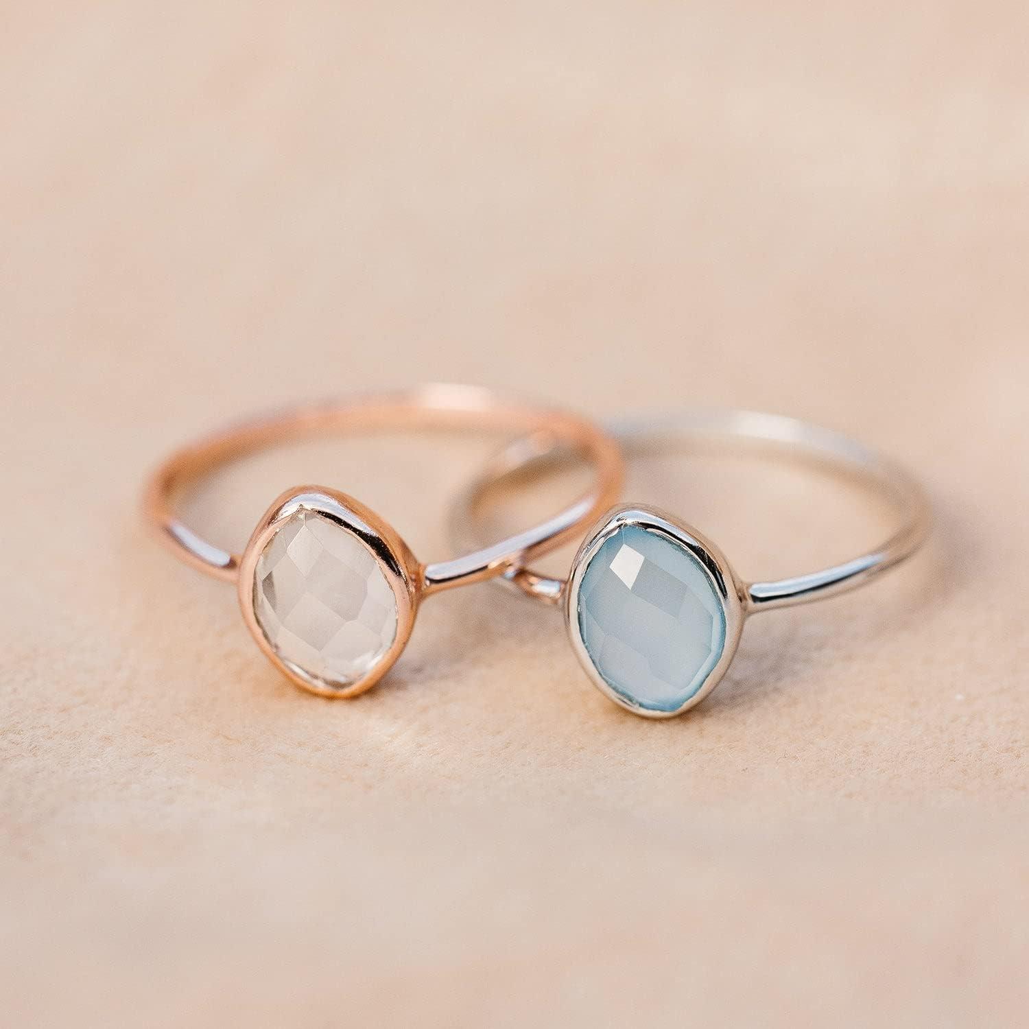 imagePura Vida Rose Gold Organic Stone Ring Handmade With Clear Quartz Brass Base Rings for Women Cute Boho Jewelry Size 59