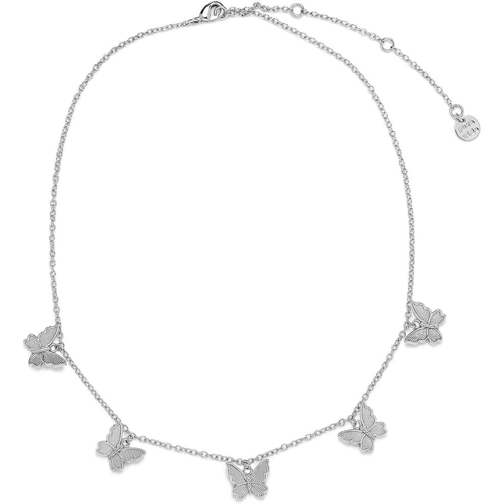 imagePura Vida 14 Rose Gold or Silver Butterfly in Flight Choker Necklace  Adjustable Length Brass Base  3 ExtenderSilver