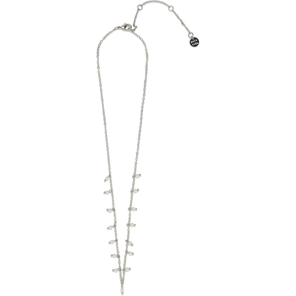 imagePura Vida 14 Silver or Rose Gold Hanging Pearl Beaded Choker Necklace  Statement Necklace with Synthetic Pearls  Necklace for Women Necklaces for Ladies Boho Jewelry for Women  3 ExtenderSilver