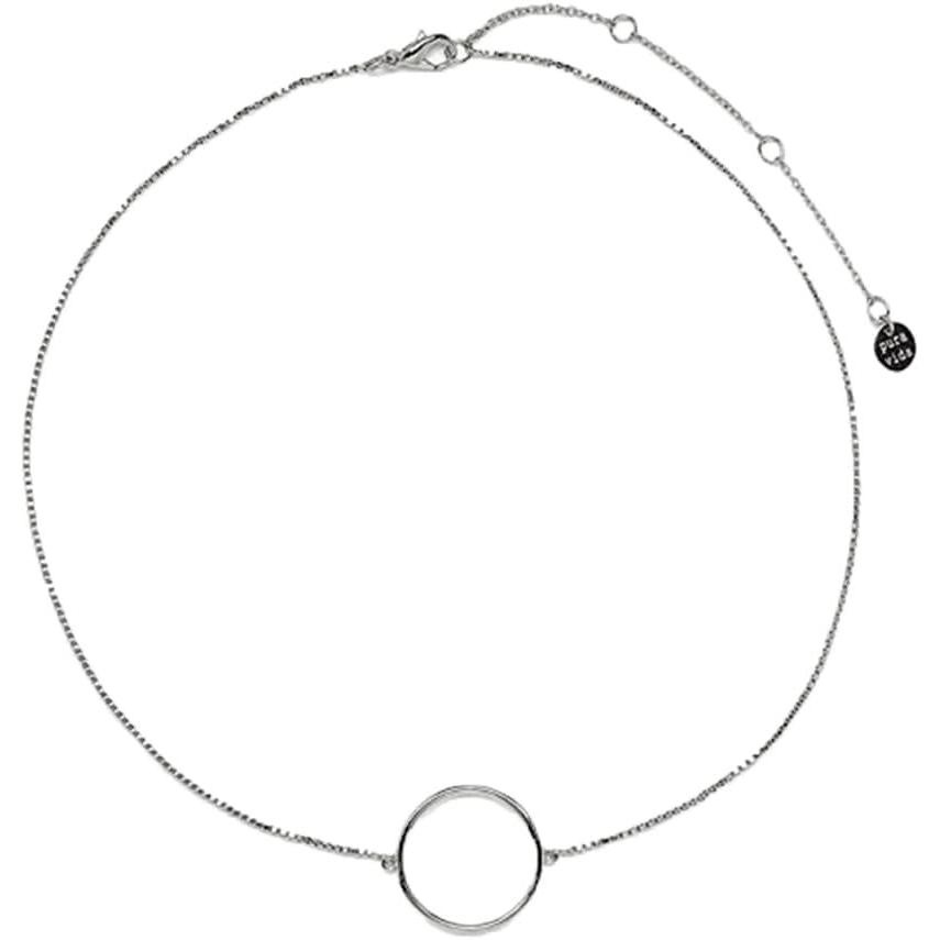 imagePura Vida 14 SilverPlated Circle Charm Choker Necklace  Adjustable Chain Brass Base  3 Extender