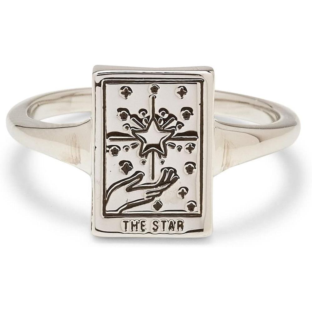 imagePura Vida Ring Silver Star Tarot Card Handmade Ring  Stackable Ring Jewelry Brass Base with Rhodium Plating  Silver Rings for Women Cute Rings Boho Jewelry for Women  Size 59