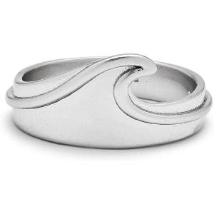 Pura Vida Rose Gold or Silver-Plated Kona Wave Stackable Ring – Brass Base, Stylish Design – Size 5-9(Silver)