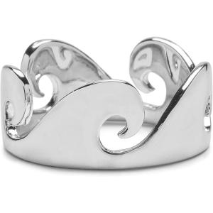 Pura Vida Rose Gold or Silver-Plated Thick Wave Band Stackable Ring – Brass Base, Stackable Accessory, Rhodium Plating – Size 5-9(Silver)