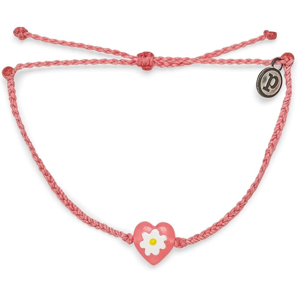 imagePura Vida Daisy Heart Bead Bracelet  Adjustable Band 100 Waterproof Brand Charm  Petal Pink